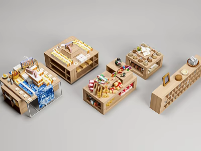 Wooden Display Shelves In Various Designs For Organized Retail Product 3d model