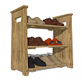 Wooden Shoe Cabinet Three Tiered Shelf Storage With Various Colored Shoes Practical Home Organizer Furniture