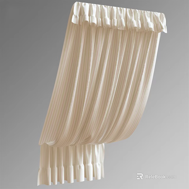 Elegant Beige Striped Pleated Curtains for Home Window Decor and Treatment 3d model 