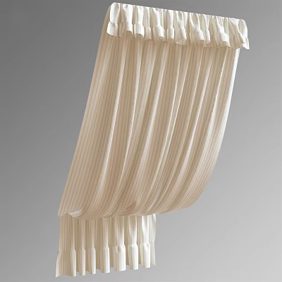 Elegant Beige Striped Pleated Curtains for Home Window Decor and Treatment 3d model