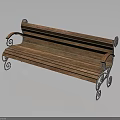 Classic Wooden Bench Furniture With Slatted Seat Ornate Metal Legs And Armrests