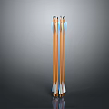 Five Shiny Arrows With Orange Shafts and Blue Arrowheads on Gray Background