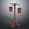Handmade Vintage Iron Craft Three Legged Stand with Hanging Wooden Buckets