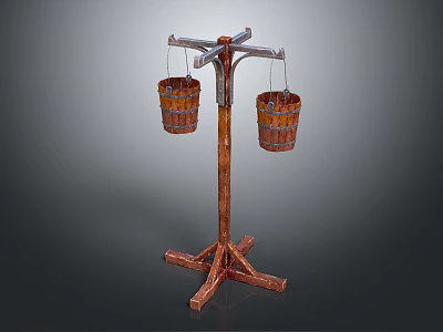 Handmade Vintage Iron Craft Three Legged Stand with Hanging Wooden Buckets 3d model