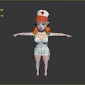 3D Nurse Character With Red Hair Pigtails Nurse Cap Red Cross White Uniform Pink Shoes