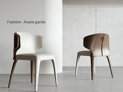 Fashion Avant-garde Modern Accent Chair With Curved Backrest Leather Upholstery Wooden Legs White and Brown 3d model