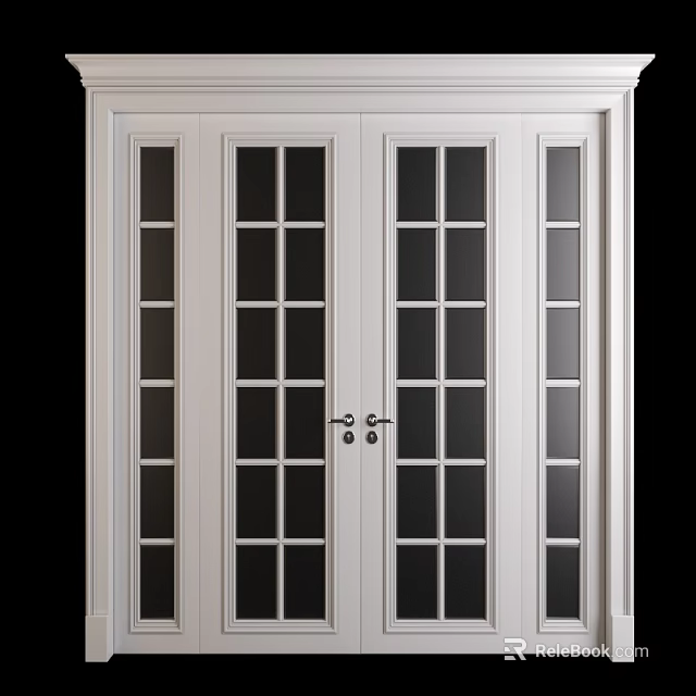 White Double Doors With Glass Panes And Metal Handles For Home Entrance 3d model 