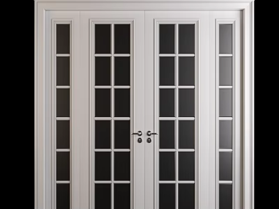 White Double Doors With Glass Panes And Metal Handles For Home Entrance 3d model