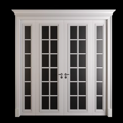White Double Doors With Glass Panes And Metal Handles For Home Entrance 3d model