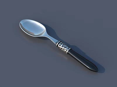 Stainless Steel Silver Spoon With Black Handle And Decorative Accents Dining Utensil 3d model