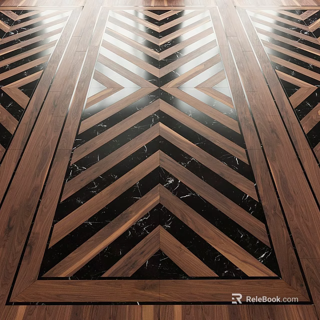 Wooden And Marble Floor Components With Geometric Herringbone Inlaid Design 3d model 