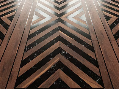 Wooden And Marble Floor Components With Geometric Herringbone Inlaid Design 3d model
