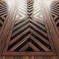 Wooden And Marble Floor Components With Geometric Herringbone Inlaid Design