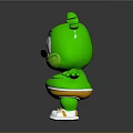 Green Cartoon Bear Creature with Big Blue Eyes Orange Shorts and Open Arms