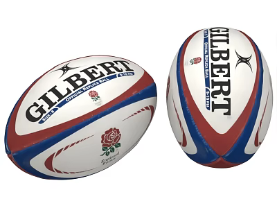 High Quality Gilbert Rugby Balls With England Rose Logo And Red White Blue Design 3d model