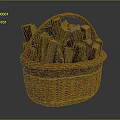 Handwoven Wicker Basket Filled With Natural Firewood Logs For Home Daily Use