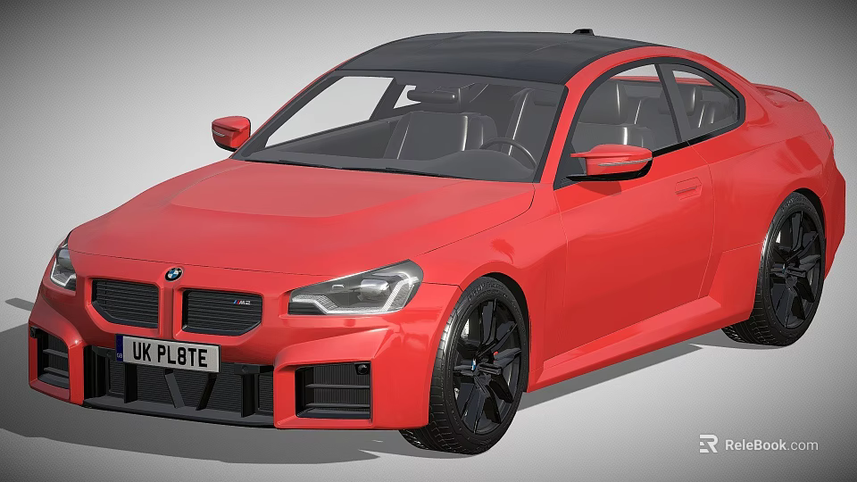 Red Car With Black Roof And Black Wheels Featuring UK License Plate Details 3d model 