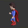 Man Standing with Fist Raised in Blue Superhero Costume Red Cape and Yellow S Logo
