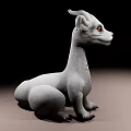 White Dragon Like Fantasy Character For Game And Movie With Horns Large Eyes Sitting Posture