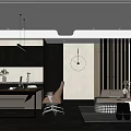 Modern Office Interior Design With Open Layout Desk Sofa And Pendant Lights 3d model