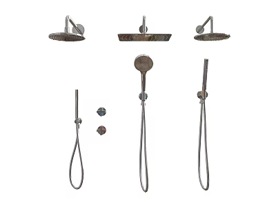 Modern Shower Head Set With Overhead Handheld Hoses And Control Knobs 3d model