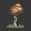 Game Film Character Standing Under Orange Leaved Tree With Green Grassy Area And Glowing Particles