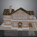 Traditional Red Brick House Exterior with Brown Roof Chimney Arched Windows and Porch Steps
