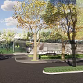 Modern Garden Landscape Design With Contemporary Building Green Plants And Pathway