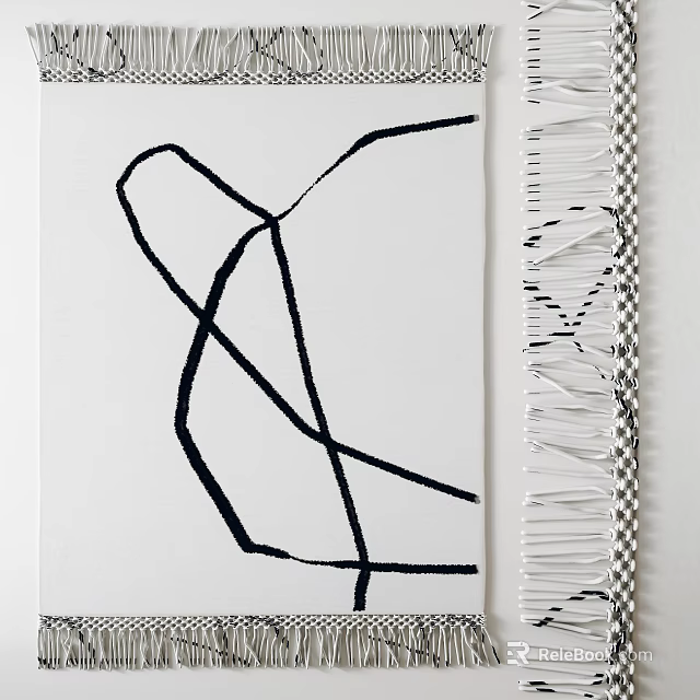 Abstract Black Lines Artwork On White Background With Checkered Fringe Decoration On Right Side 3d model 