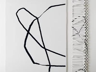 Abstract Black Lines Artwork On White Background With Checkered Fringe Decoration On Right Side 3d model