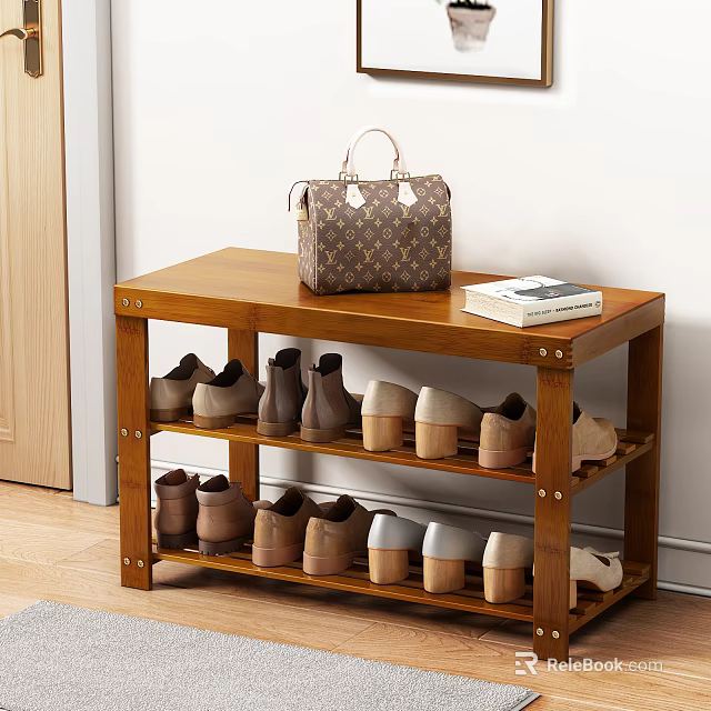 Wooden Multi tier Shoe Bench with Storage Shelves for Shoes Bags and Books 3d model 