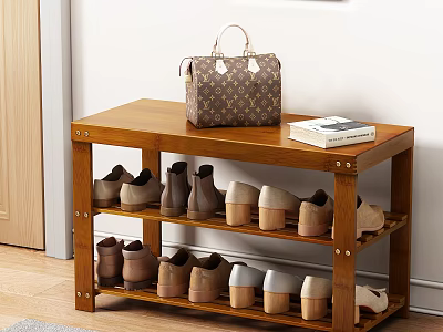 Wooden Multi tier Shoe Bench with Storage Shelves for Shoes Bags and Books 3d model