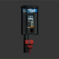 Black Urban Telephone Booth With Blue Bell Sign On Top And Red Fire Hydrant