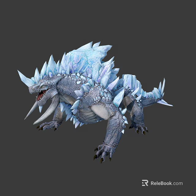 Mythical Ice Monster 3D Model With Frost Covered Scales Sharp Spikes And Fangs 3d model 