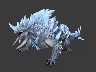 Mythical Ice Monster 3D Model With Frost Covered Scales Sharp Spikes And Fangs 3d model