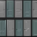 Hinged Doors In Various Styles White And Light Blue With Decorative Panels 3d model