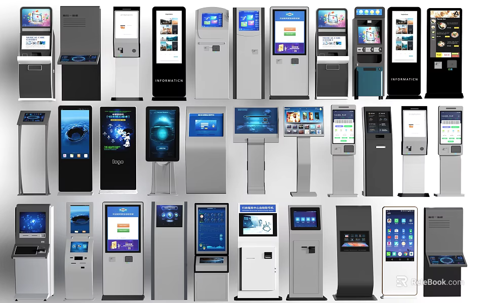 Smart Machines Self Service Kiosks With Interactive Touch Screens And Multiple Models 3d model 