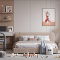 Kids Room Interior Design With Cozy Bed Desk Computer Wall Painting And Toys