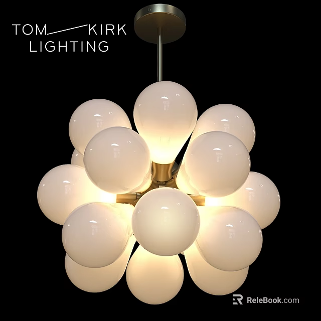 Modern Chandelier Design with White Spherical Bulbs and Golden Frame for Interior Lighting Decor 3d model 