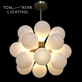 Modern Chandelier Design with White Spherical Bulbs and Golden Frame for Interior Lighting Decor