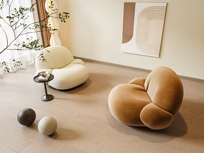 Cozy Modern Bean Bag Chairs White And Brown In Living Room With Decorative Elements 3d model
