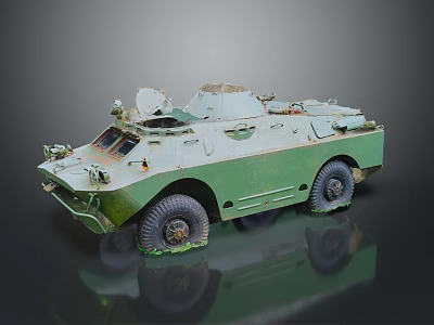 Green Military Armored Vehicle With Antenna Equipment Worn Surface And Muddy Tires 3d model