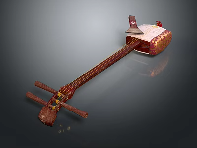 Traditional Chinese Stringed Musical Instrument With Intricate Painted Wooden Body And Neck 3d model