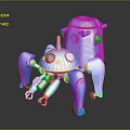 Blue Spider Shaped Robot Featuring Mechanical Legs Red Lights And Shiny Metallic Design