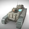Vintage Military Tank with Dual Turrets Camouflage Paint Stripes Tracks and Insignia