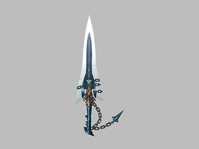 Fantasy Weapon Sword With Blue White Blade Chain And Ornate Design Details 3d model