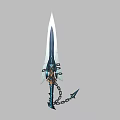 Fantasy Weapon Sword With Blue White Blade Chain And Ornate Design Details