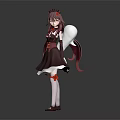 Anime Female Character With Purple Long Hair Holding White Ghost Companion In Black Red Dress