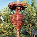 Red Tower Like Road Facility With Circular Observation Platform Surrounded by Green Trees 3d model