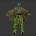 Mystical Fantasy Character With Purple Skin Brown Robe And Topknot Hairstyle